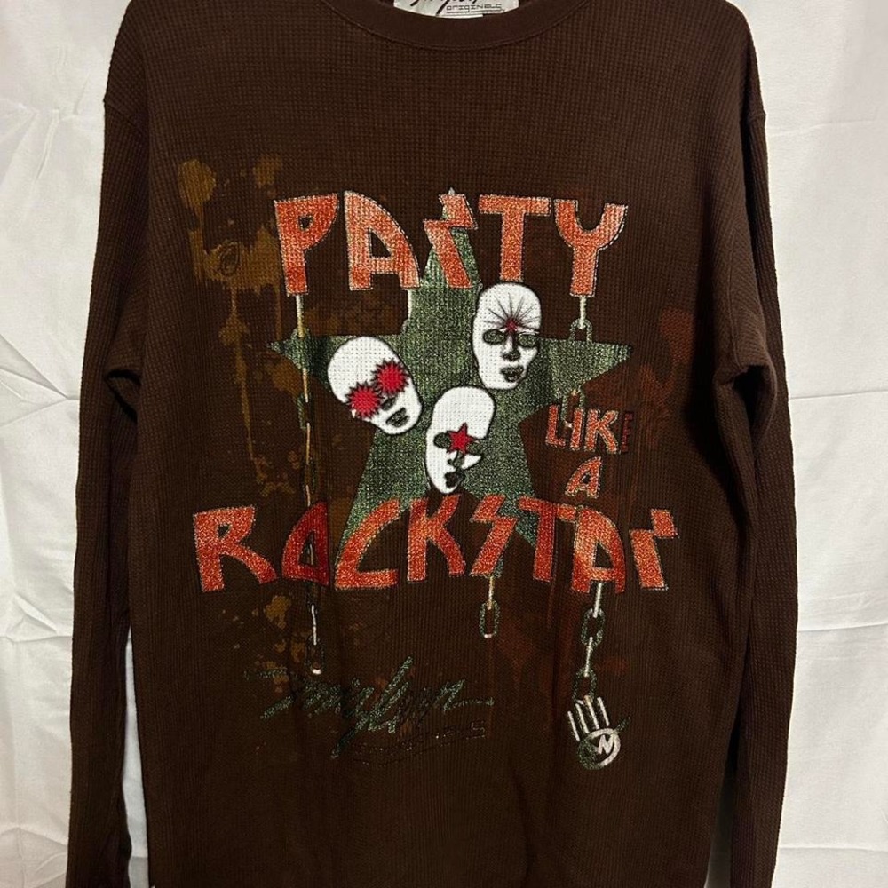 Y2K‎ Miskeen Party Like A Rockstar  Brown Thermal 2000s
